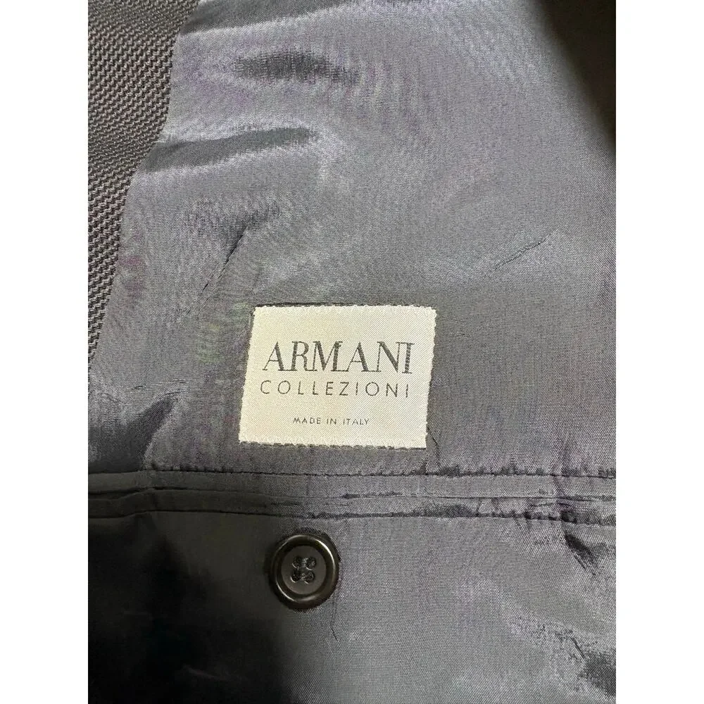 Vintage Armani Collezioni Navy Birdseye Wool Blazer Sport Coat 44R